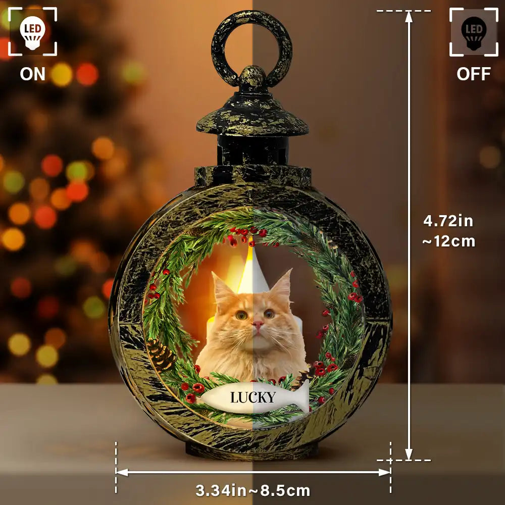 Custom Photo Lovely Dog Cat Face Wreath Pet Memorial - Personalized Candlelight Lantern Ornament