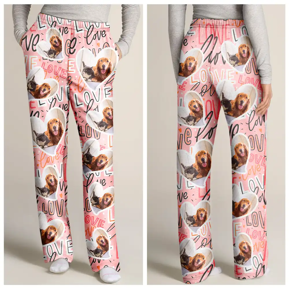 Custom Photo I Love My Wife Full Heart - Personalized Pajama Pants