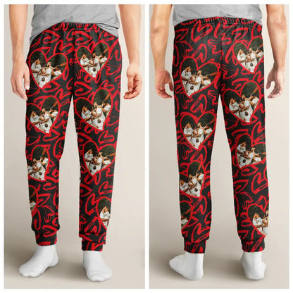 Custom Photo I Love My Wife Full Heart - Personalized Pajama Pants