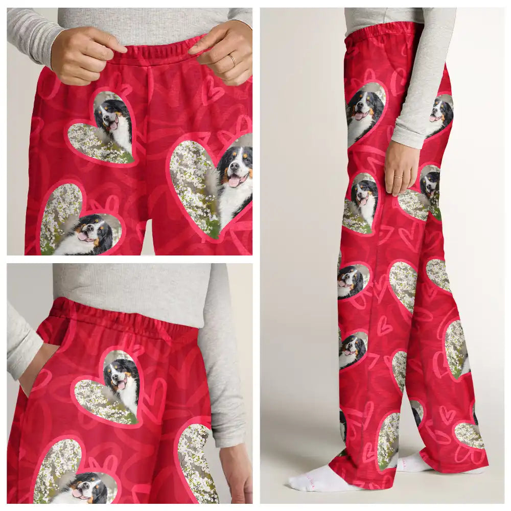 Custom Photo I Love My Wife Full Heart - Personalized Pajama Pants