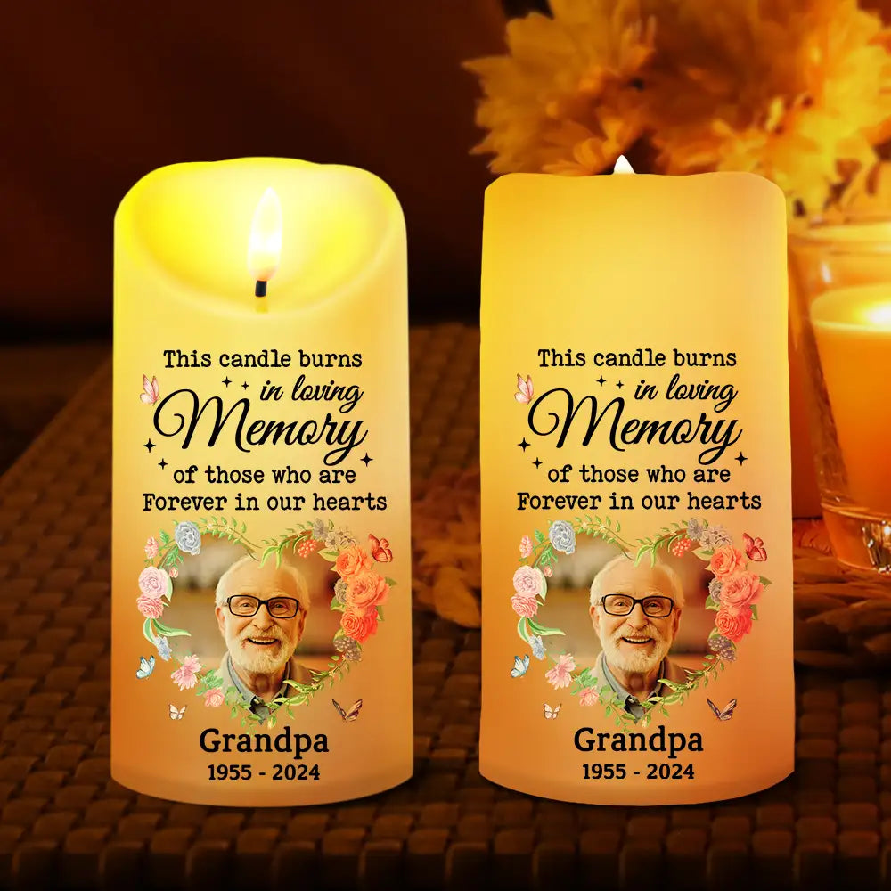 Custom Photo This Candle Burns In Loving Memory - Personalized Flameless LED Candle