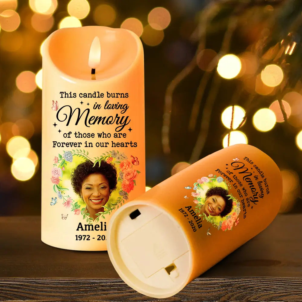 Custom Photo This Candle Burns In Loving Memory - Personalized Flameless LED Candle