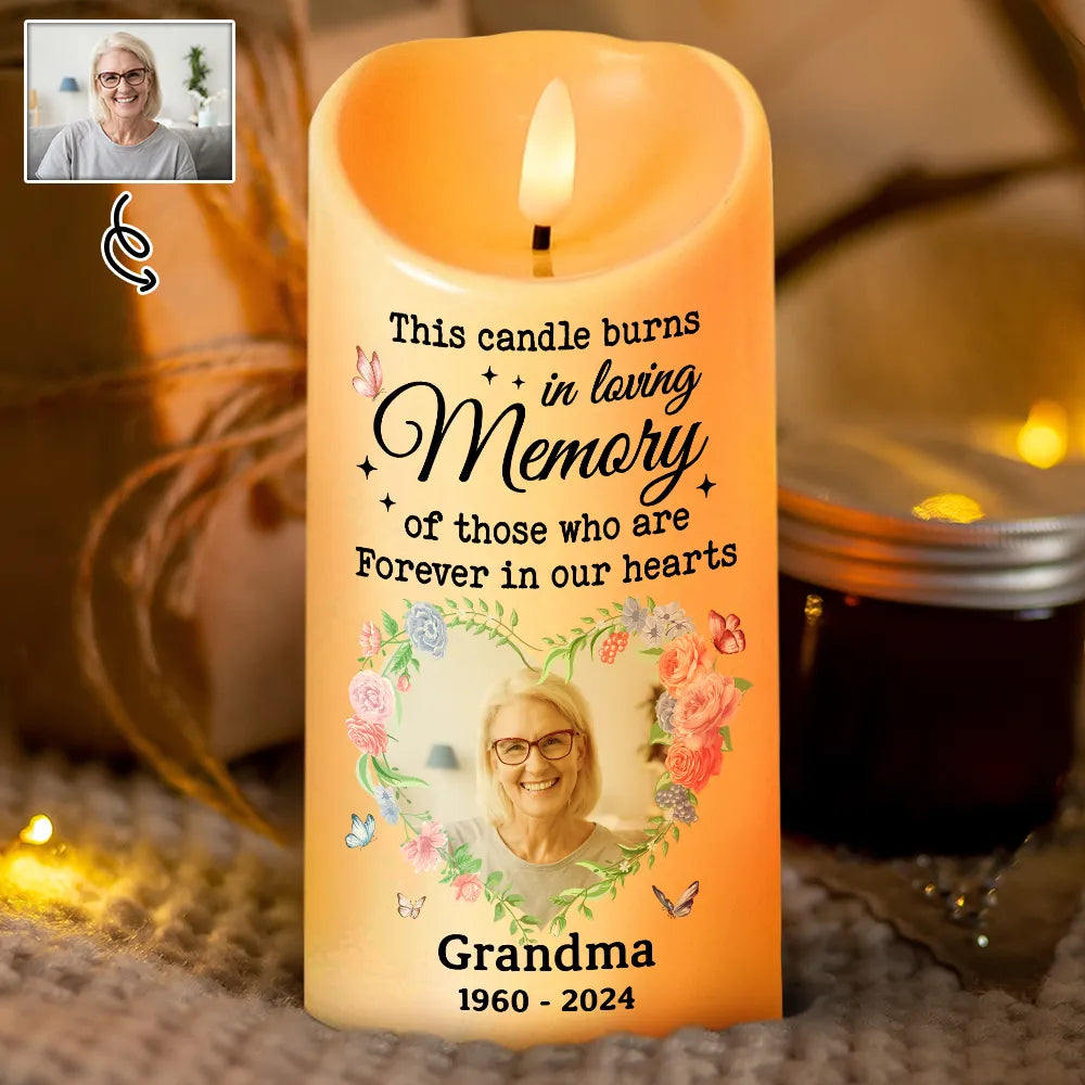 Custom Photo This Candle Burns In Loving Memory - Personalized Flameless LED Candle