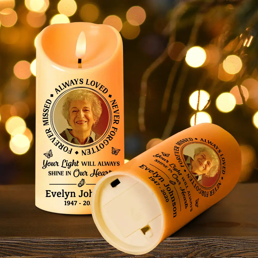 Custom Photo Memorial Always Loved Never Forgotten - Personalized Flameless LED Candle