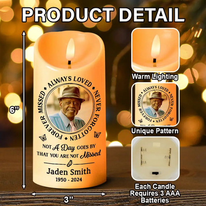 Custom Photo Memorial Always Loved Never Forgotten - Personalized Flameless LED Candle