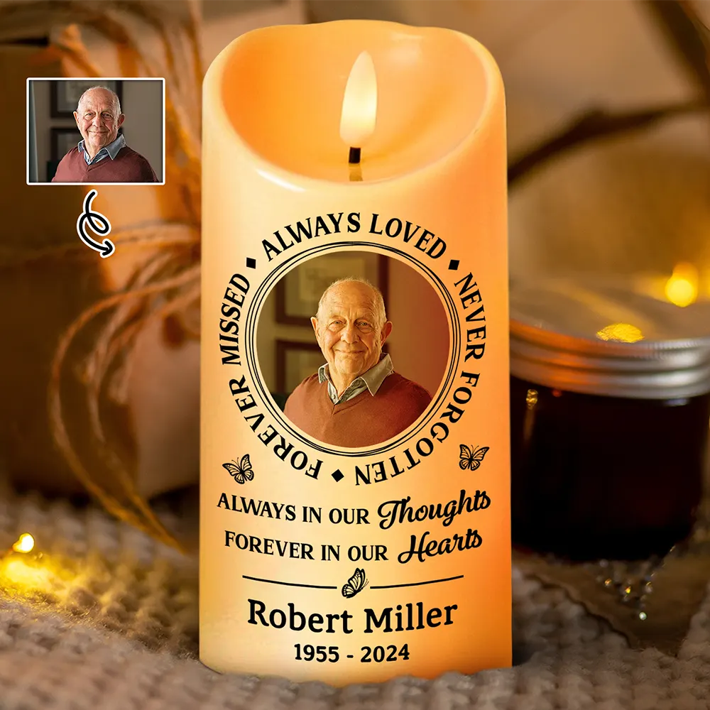 Custom Photo Memorial Always Loved Never Forgotten - Personalized Flameless LED Candle