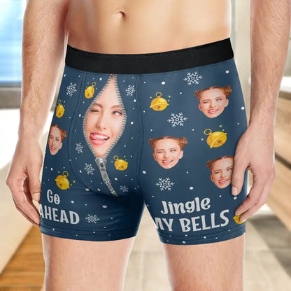 Custom Photo Funny Go Ahead Jingle My Bells - Personalized Men's Boxer Briefs