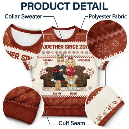 Cartoon Couple With Kids And Pets - Personalized Short Sleeve Sweater