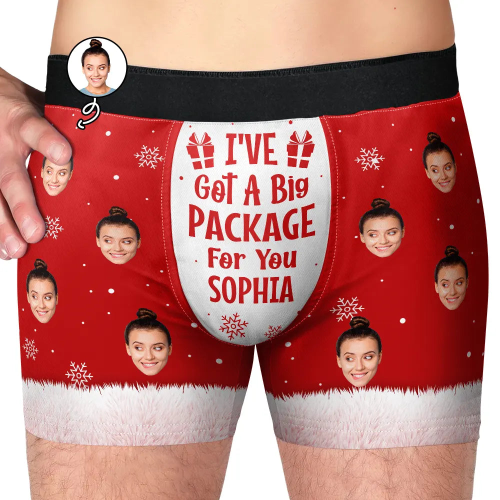 Custom Photo Funny I've Got A Big Package For You Husband - Personalized Men's Boxer Briefs