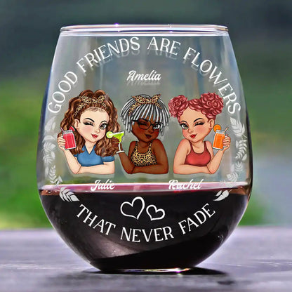 Turban Women Grow An Old Friend Bestie - Personalized Stemless Wine Glass