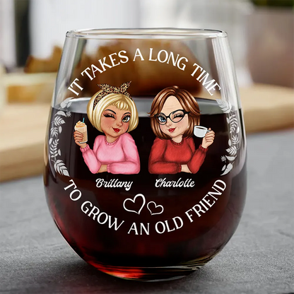 Turban Women Grow An Old Friend Bestie - Personalized Stemless Wine Glass