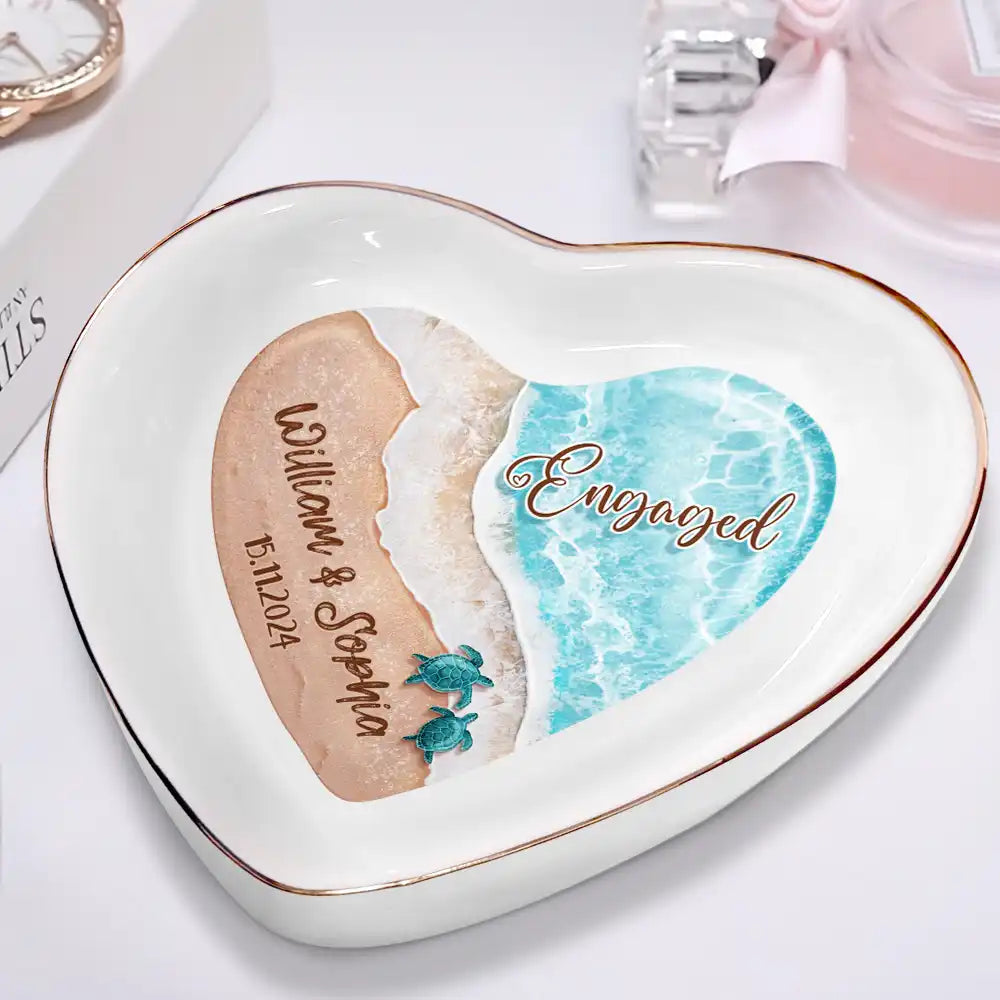 Married Engaged Couple & The Sea Wedding - Personalized Heart Ring Dish