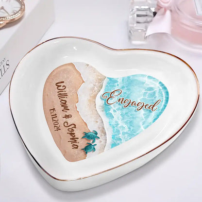Married Engaged Couple & The Sea Wedding - Personalized Heart Ring Dish