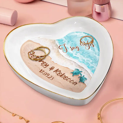 Married Engaged Couple & The Sea Wedding - Personalized Heart Ring Dish