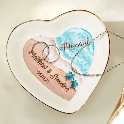 Married Engaged Couple & The Sea Wedding - Personalized Heart Ring Dish