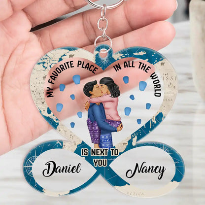 Kissing Couple My Favorite Place In All The World - Personalized Acrylic Keychain