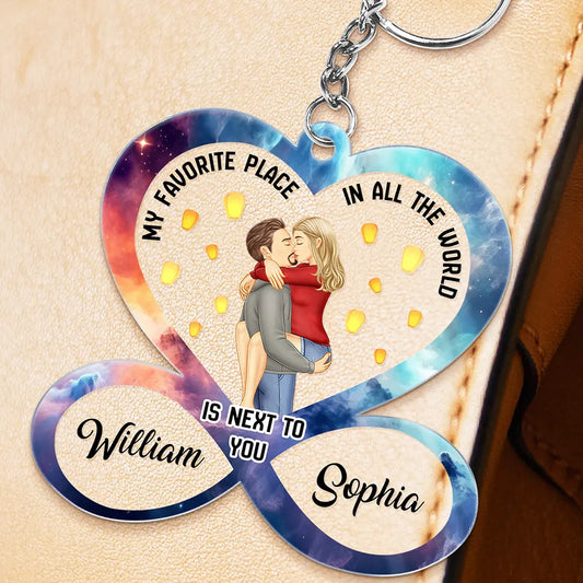 Kissing Couple My Favorite Place In All The World - Personalized Acrylic Keychain