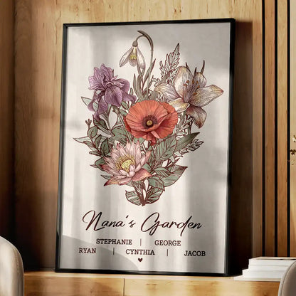 Grandma's Garden Family Birth Flower - Personalized Poster