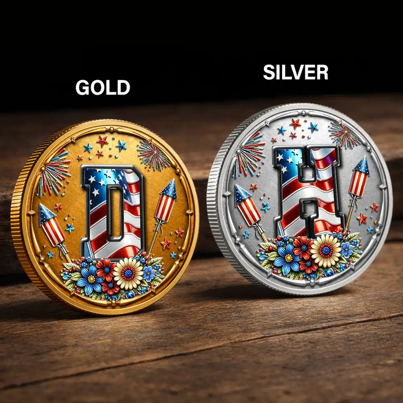 America Stars And Stripes Monogram Initial Custom Name - Personalized Commemorative Keepsake Coin