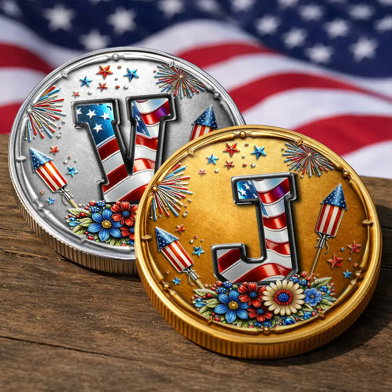 America Stars And Stripes Monogram Initial Custom Name - Personalized Commemorative Keepsake Coin