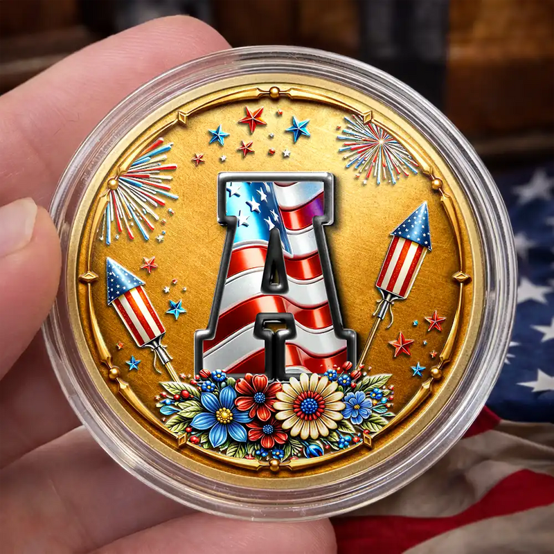 America Stars And Stripes Monogram Initial Custom Name - Personalized Commemorative Keepsake Coin