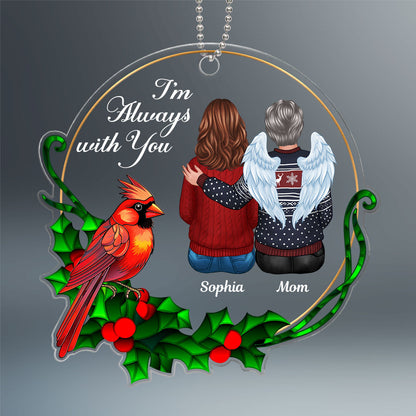 Always With You Stained Glass Wreath Cardinal Memorial Keepsake Personalized Acrylic Ornament