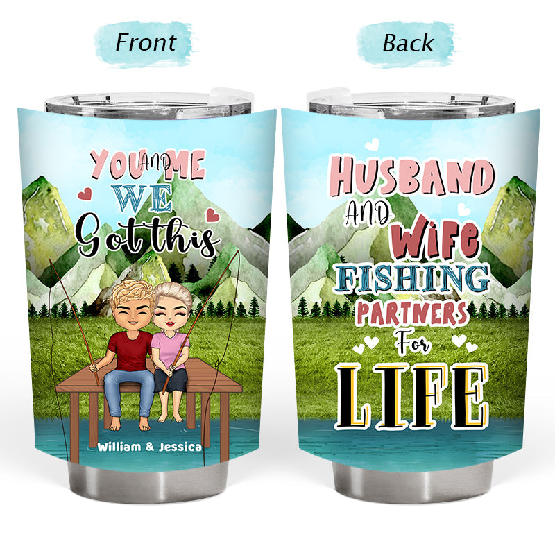 Husband And Wife Fishing Partners For Life - Gift for Couples - Personalized Custom Tumbler