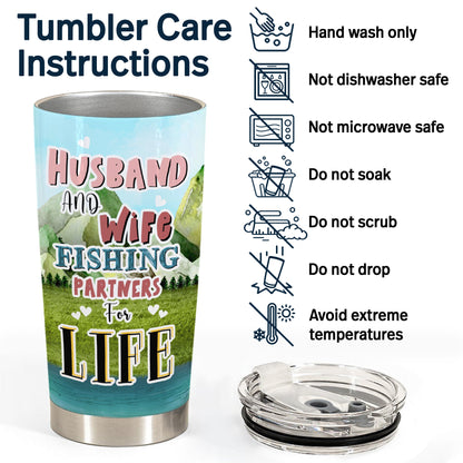 Husband And Wife Fishing Partners For Life - Gift for Couples - Personalized Custom Tumbler