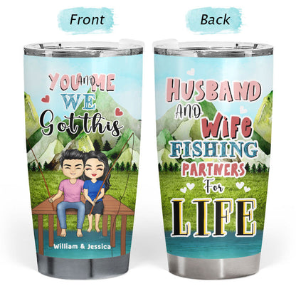 Husband And Wife Fishing Partners For Life - Gift for Couples - Personalized Custom Tumbler