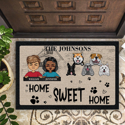 Couple Dog Lovers Welcome To Our Show - Personalized Custom Doormat