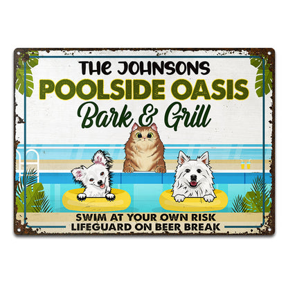 Swimming Pool Dog Lovers Swim At Your Own Risk - Personalized Custom Classic Metal Signs