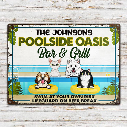 Swimming Pool Dog Lovers Swim At Your Own Risk - Personalized Custom Classic Metal Signs