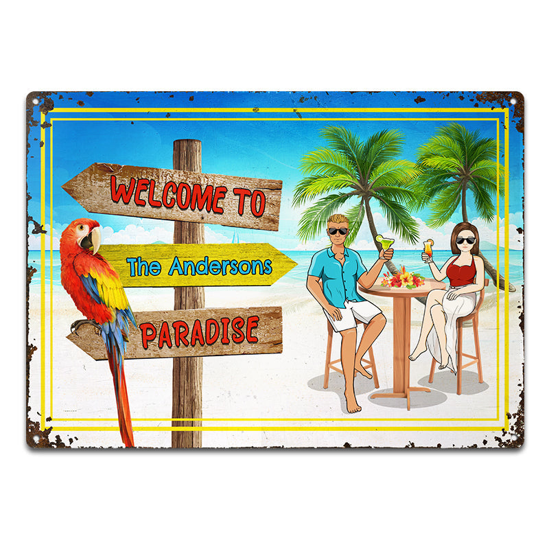 Welcome To Paradise Beach - Gift For Couples - Personalized Custom Classic Metal Signs