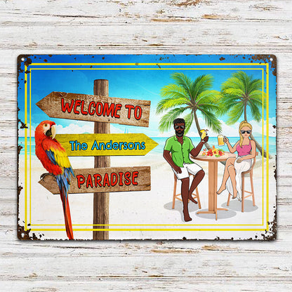 Welcome To Paradise Beach - Gift For Couples - Personalized Custom Classic Metal Signs