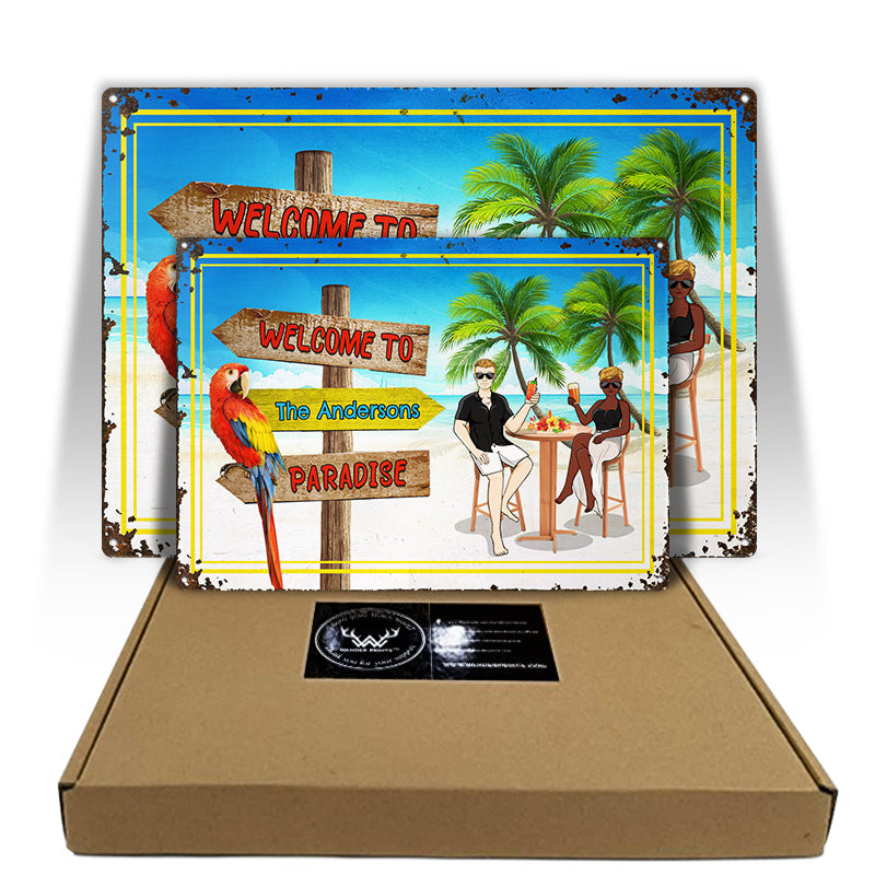 Welcome To Paradise Beach - Gift For Couples - Personalized Custom Classic Metal Signs