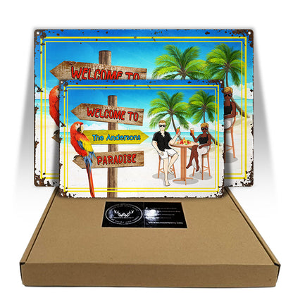 Welcome To Paradise Beach - Gift For Couples - Personalized Custom Classic Metal Signs