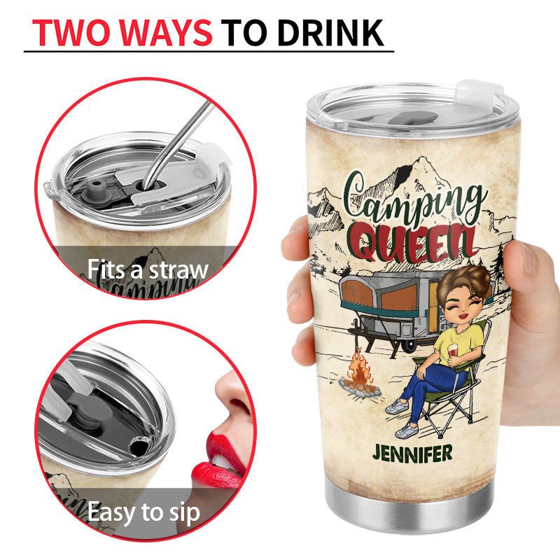 Camping Chibi Girl Classy Sassy Queen - Personalized Custom Tumbler
