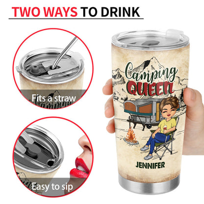 Camping Chibi Girl Classy Sassy Queen - Personalized Custom Tumbler