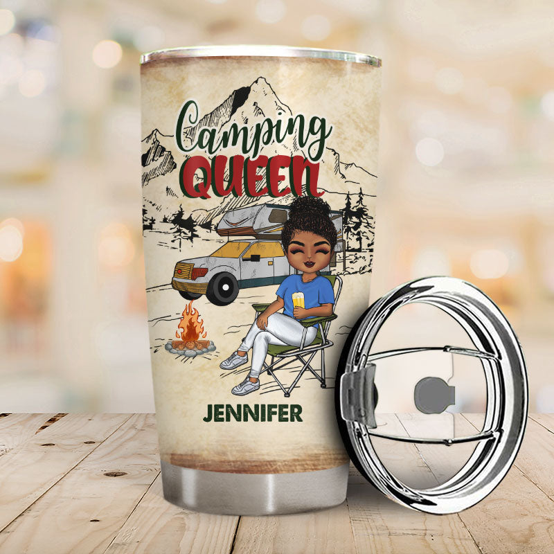Camping Chibi Girl Classy Sassy Queen - Personalized Custom Tumbler