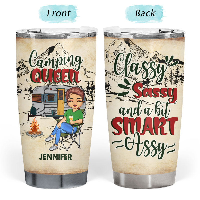 Camping Chibi Girl Classy Sassy Queen - Personalized Custom Tumbler