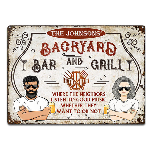 Grilling Backyard Listen To Good Music - Yard Sign - Personalized Custom Classic Metal Signs