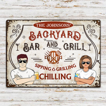 Grilling Backyard Listen To Good Music - Yard Sign - Personalized Custom Classic Metal Signs