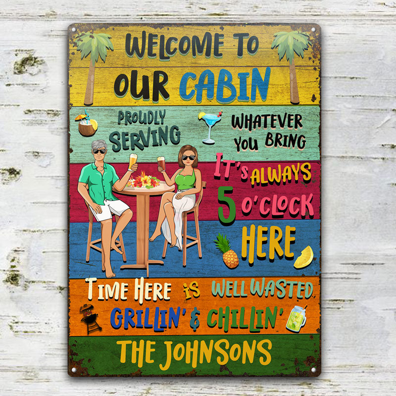 Patio Bar Welcome Grilling Chilling - Personalized Custom Classic Metal Signs