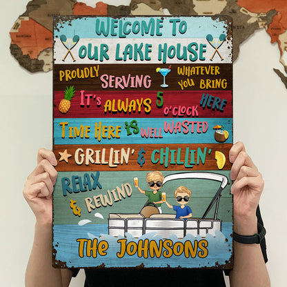 Lake House Pontoon Time Here Is Well Wasted - Personalized Custom Classic Metal Signs