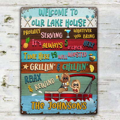 Lake House Pontoon Time Here Is Well Wasted - Personalized Custom Classic Metal Signs