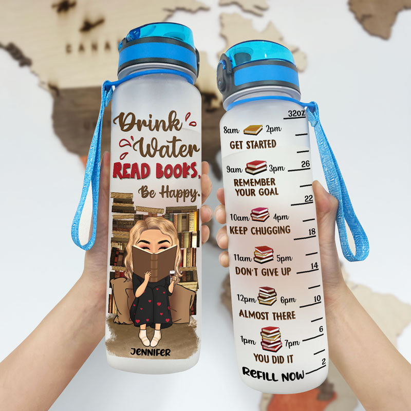 Reading Books We Lose Ourselves In Books - Personalized Custom Water Tracker Bottle