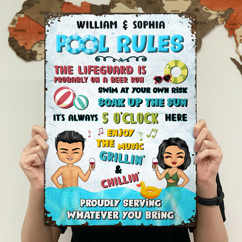 Swimming Pool Rules Proudly Serving Whatever You Bring - Personalized Custom Classic Metal Signs