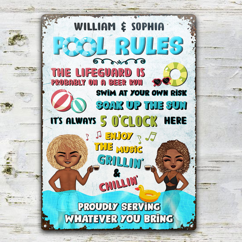 Swimming Pool Rules Proudly Serving Whatever You Bring - Personalized Custom Classic Metal Signs
