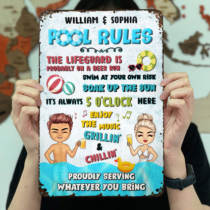 Swimming Pool Rules Proudly Serving Whatever You Bring - Personalized Custom Classic Metal Signs