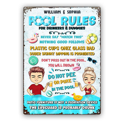 Swimming Pool Rules For Drinkers & Dummies - Personalized Custom Classic Metal Signs